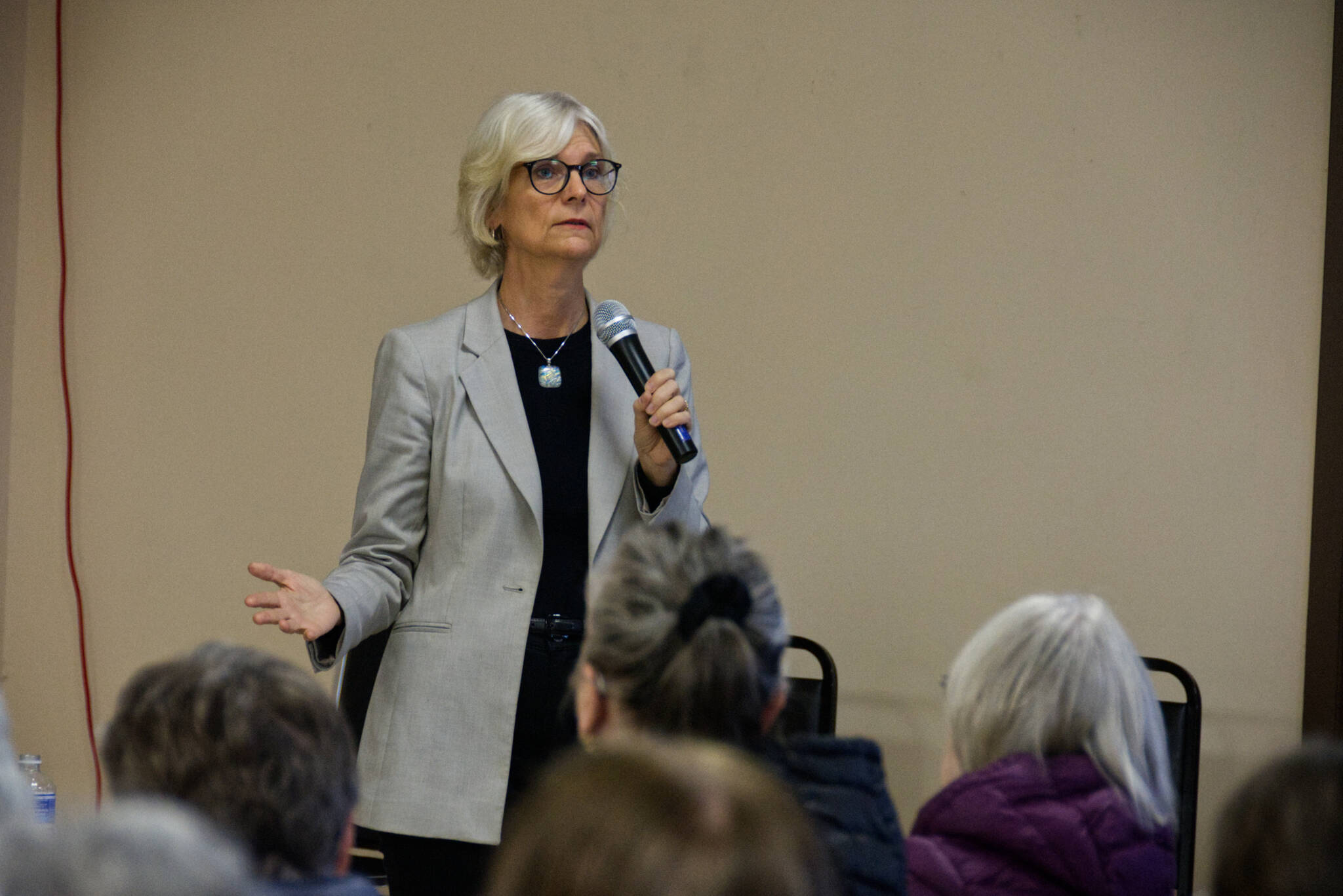 B.C. seniors advocate Isobel Mackenzie presents to senior citizens and local residents during a Town Hall at the Senior Centre in Cranbrook on Wednesday, Feb. 15. Trevor Crawley photo.