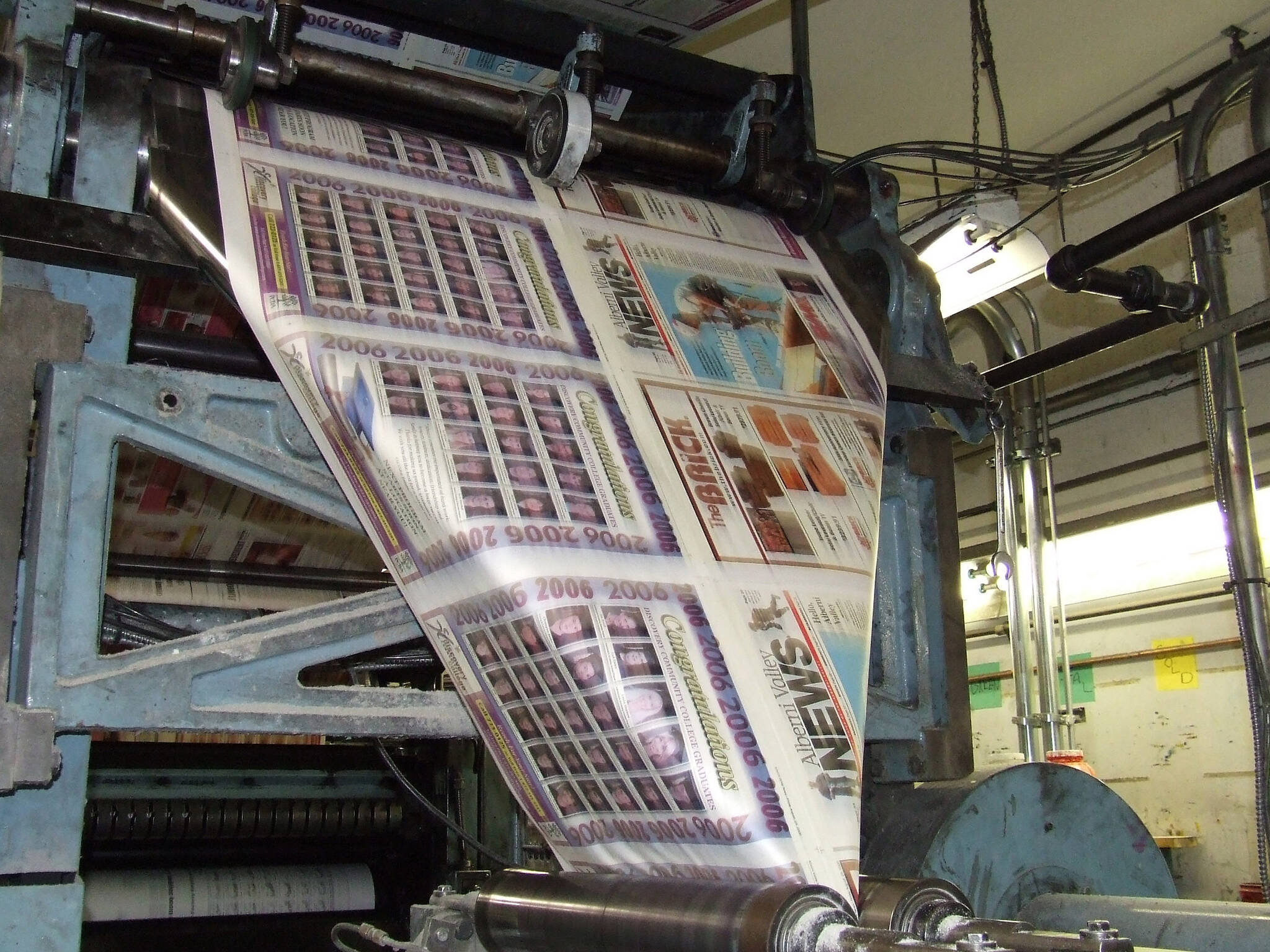 The first edition of the Alberni Valley News rolls through the press at the Black Press printing plant in Ladysmith. The development of the printing press has helped in the spread of books and other printed materials around the world. (Black Press file photo)