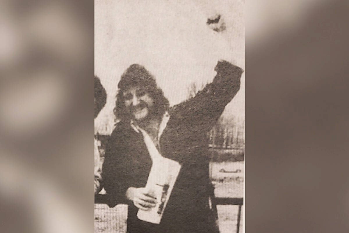 Dan Goodale celebrating on his walk around Shuswap Lake in 1979. (Contributed)