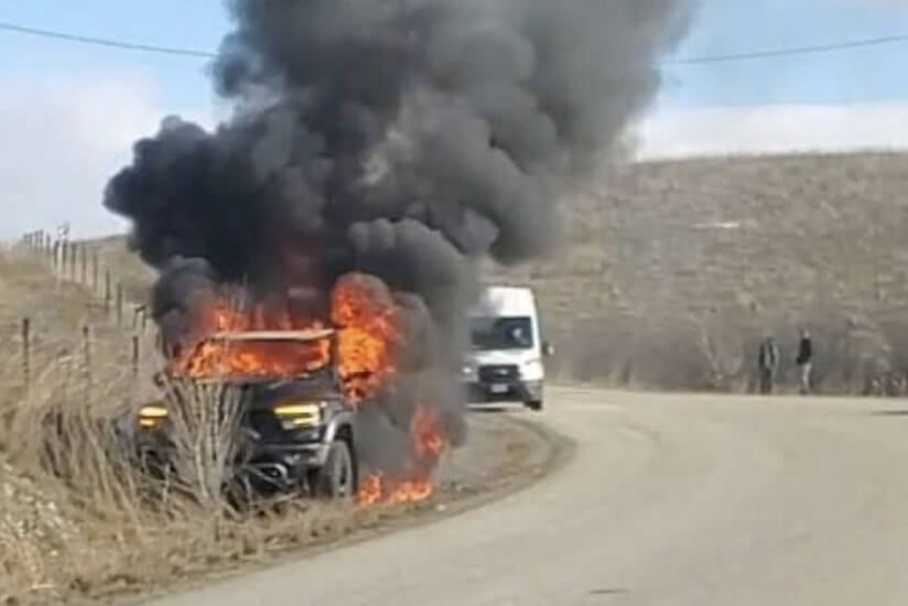 Vernon Fire Rescue Services was called to a vehicle fire on Commonage Road near Bailey Road at approximately 10:15 a.m. Feb. 24, 2023. (Darren Reich photo)