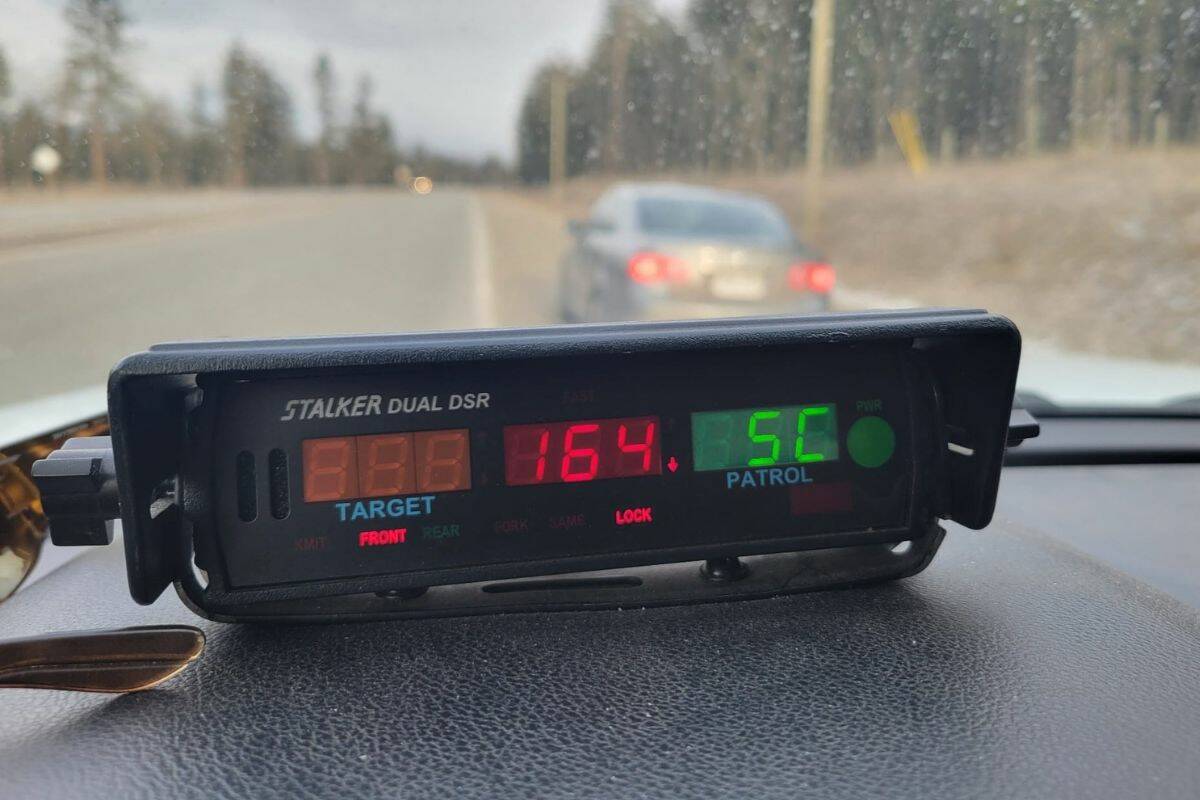 An out-of-province driver in the process of moving to B.C. was tabbed with going 164 km/h. (Vernon North Okanagan RCMP Facebook)