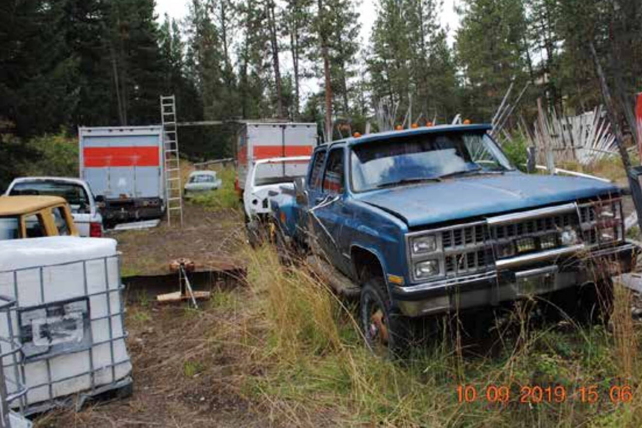 Two of the photos that were used by the RDOS in 2020 to get board approval to begin injunctive action to clean up a Princeton property operating as a salvage yard. (Regional District of Okanagan Similkameen)