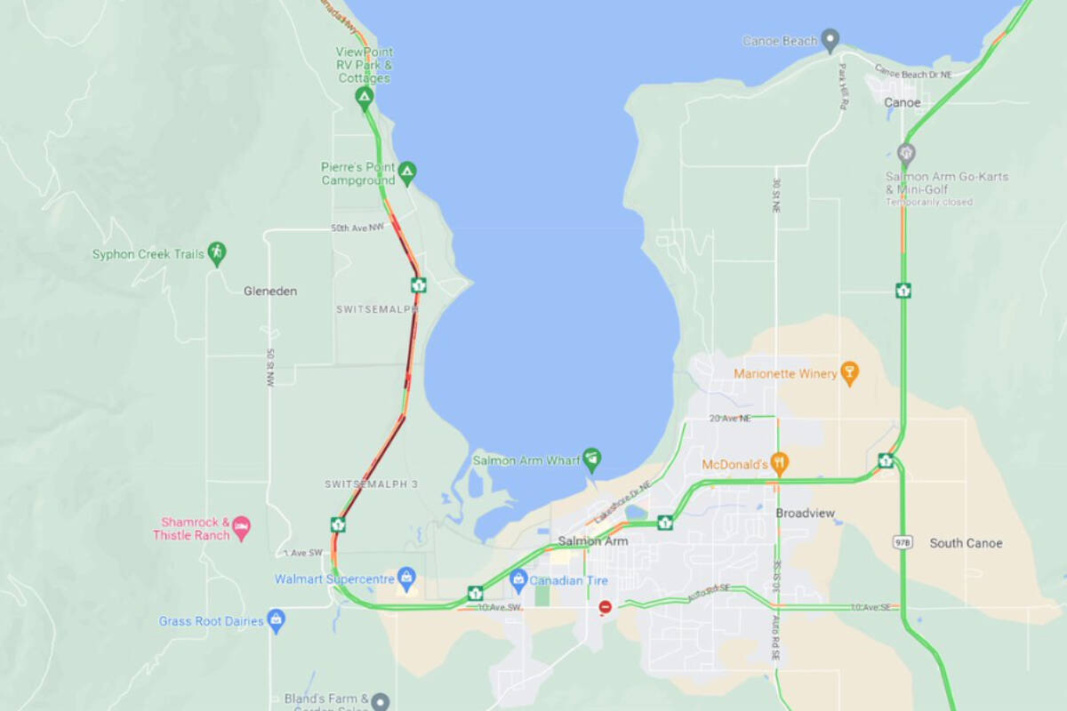 Highway 1 is open again in both directions west of Salmon Arm on Saturday after a vehicle incident was cleared. (DriveBC)