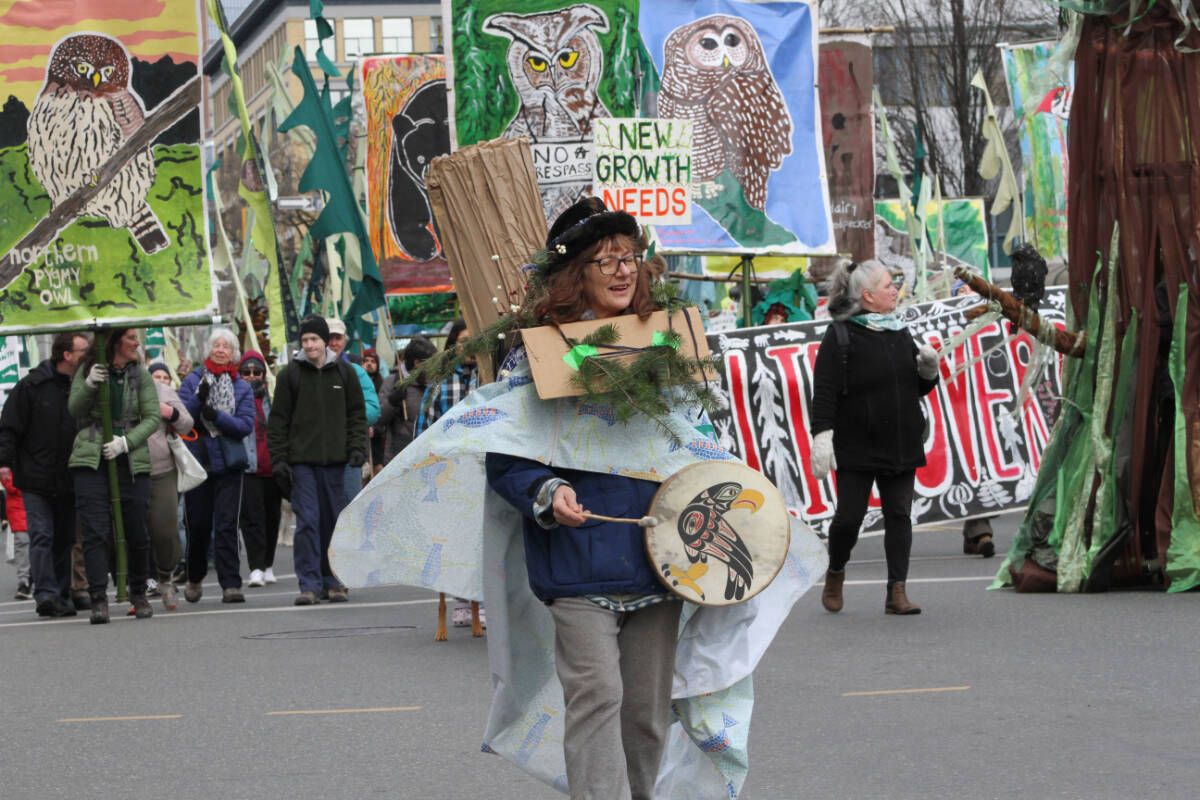 Rally-goers dressed up to support old growth protections during the march and rally on Feb. 25. (Hollie Ferguson/News Staff)