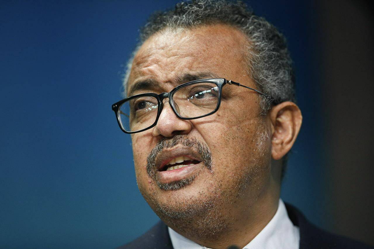 FILE - The head of the World Health Organization, Tedros Adhanom Ghebreyesus speaks during a media conference at an EU Africa summit in Brussels on Feb. 18, 2022. Two experts appointed by the World Health Organization to investigate allegations that some of its staffers sexually abused women during an Ebola outbreak in Congo have dismissed the U.N. agency’s own efforts to excuse its handling of such misconduct as “an absurdity.” (Johanna Geron/Pool Photo via AP, File)