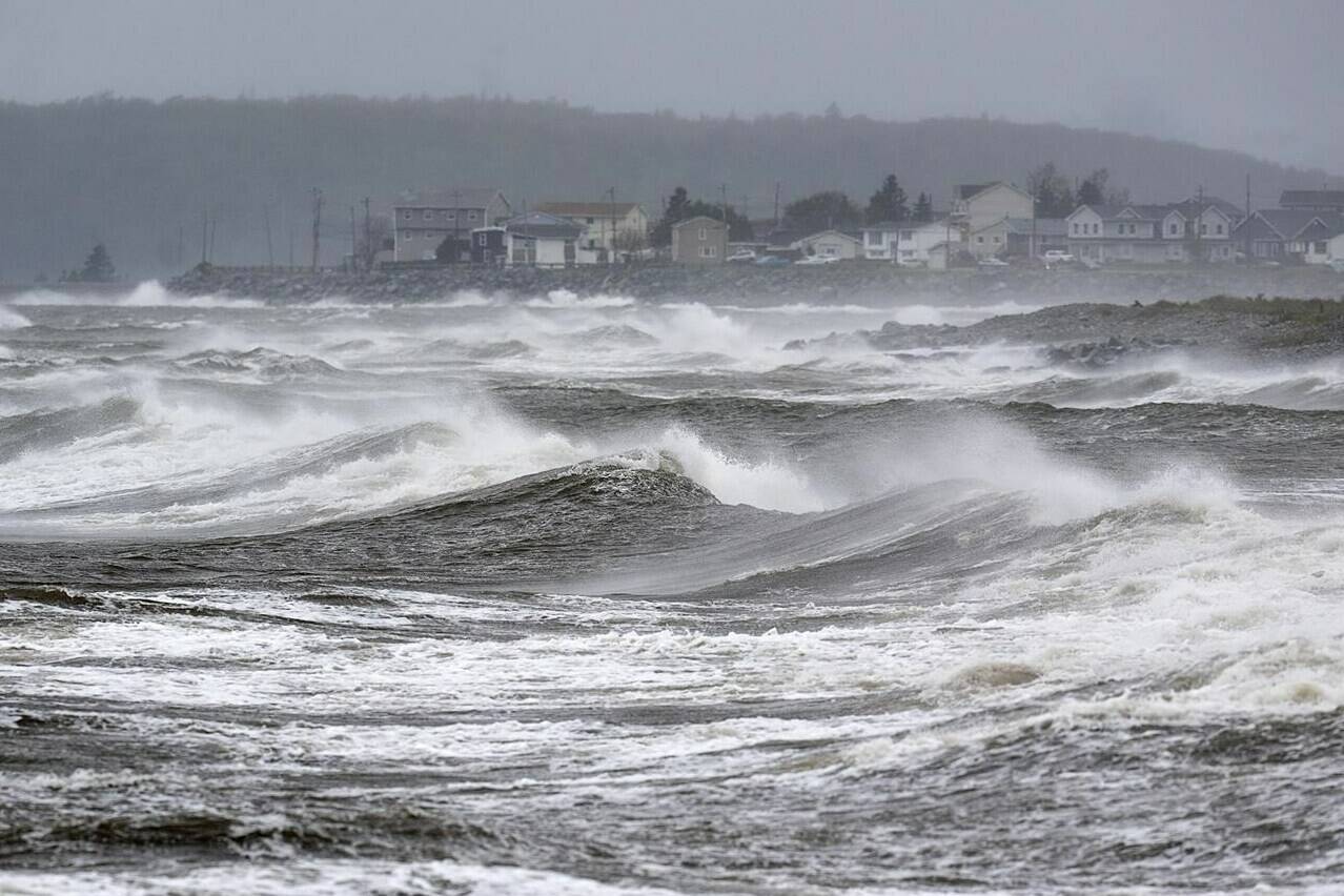 Waves pound the shore in Eastern Passage, N.S. on Saturday, Sept. 24, 2022. An “ill-timed” tweet warning it is illegal to take lobsters that have washed up on a beach was approved by no fewer than seven people even after one of them warned it may not be well received in the middle of a hurricane. THE CANADIAN PRESS/Andrew Vaughan