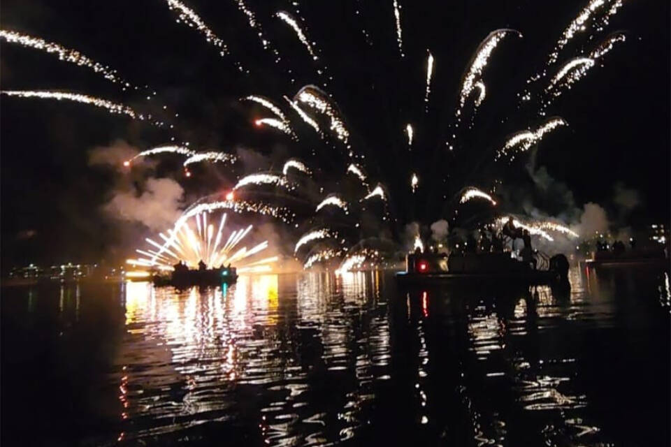 This video still by Alana shows how close the boaters got to the Osoyoos fireworks this Canada Day. (Facebook)