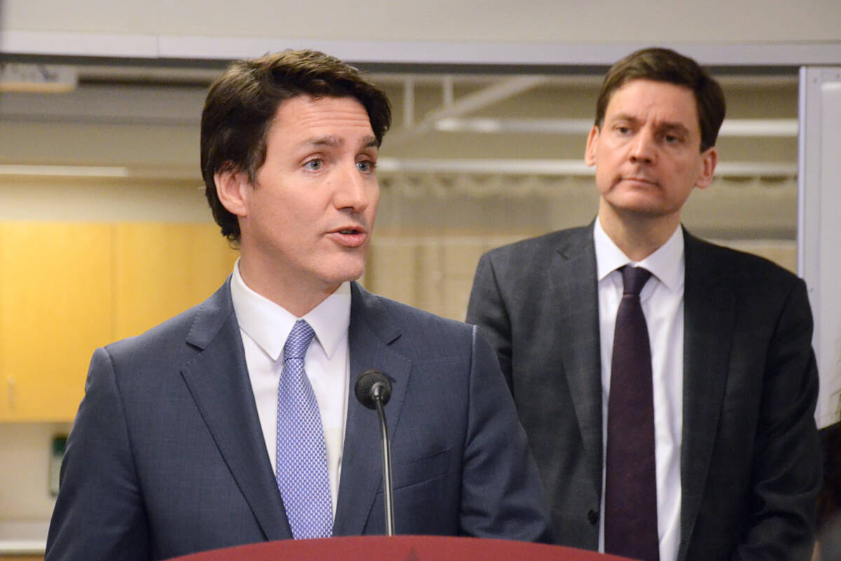 Prime Minister Justin Trudeau, left, and B.C. Premier David Eby announced an agreement in principle on a 10-year health care funding deal. (Matthew Claxton/Langley Advance Times)