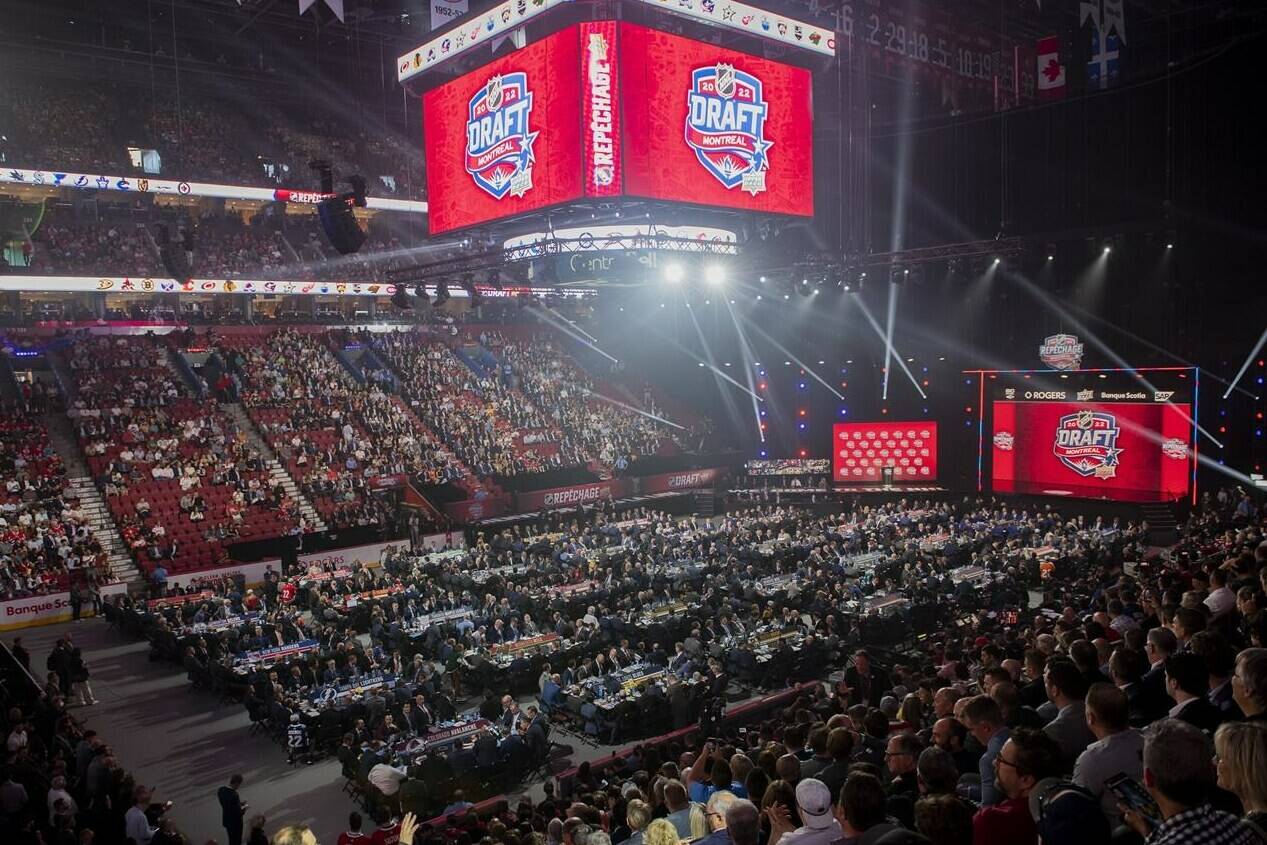 An overall view of the Bell Centre during the first round of the 2022 NHL draft in Montreal, Thursday, July 7, 2022. NHL trade boards had already shed three big names two weeks before the league’s deadline, and then the floodgates opened over the weekend. THE CANADIAN PRESS/Graham Hughes