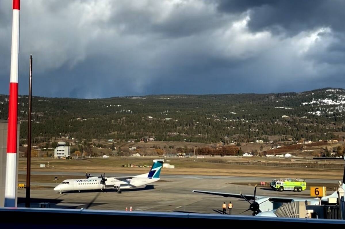 This WestJet airplane had to make an emergency landing at YLW on March 2 after an engine fire. (Gary Barnes/Capital News)