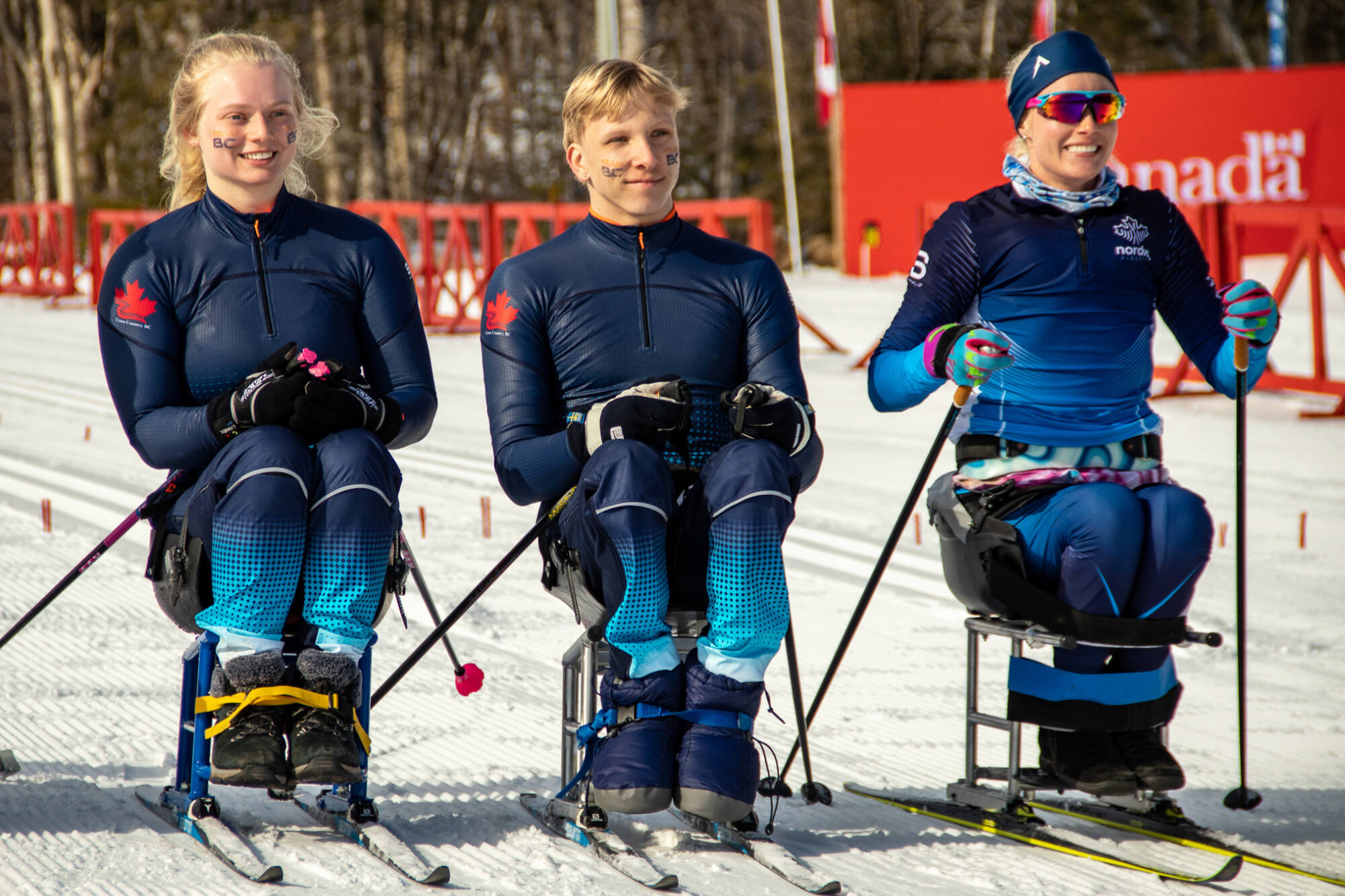 Salmon Arm’s Lily Brook and Kaden Baum, at left, take time out during their medal-winning performances at the 2023 Canada Winter Games in PEI. (Photo courtesy of Paul Klements)