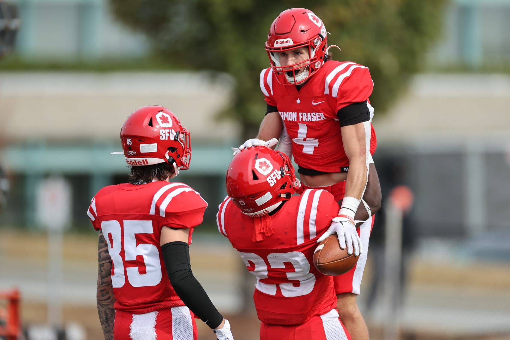 West Kelowna native Ethan Beselt (number 4) put scouts on notice at the Invitational Combine as he looks to get an invite to the CFL Combine. (SFU Red Leafs/Contributed)
