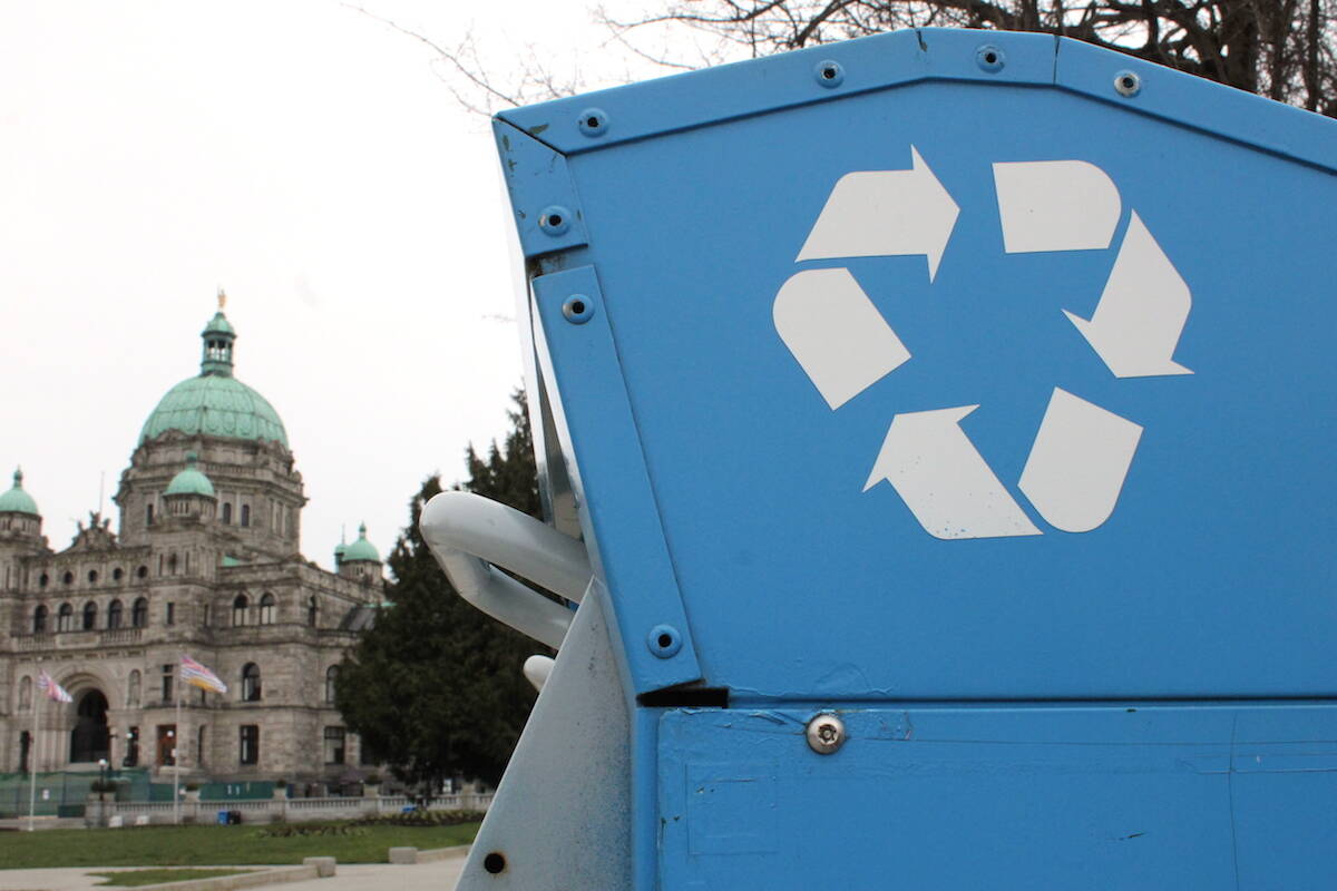The B.C. government brought in new regulations at the start of 2023 that expanded the list of items that can be recycled through blue bin and depot programs. Some are calling for more to be done in quelling the amount of single-use items making it to market. (Jake Romphf/News Staff)