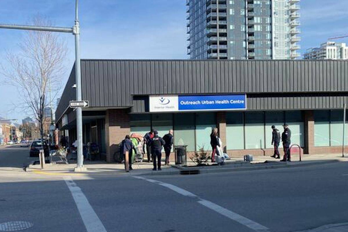 Bylaw asking people to move on after sleeping under the awning at the Pandosy Street Interior Health building on March 6. (Jen Zielinski/Capital News)