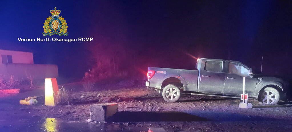 An impaired driver collided with a power pole and fire hydrant shortly after 3 a.m. Sunday, March 5. (Vernon North Okanagan RCMP photo)
