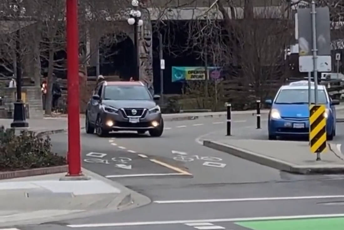 As a video shows, some drivers get confused and wander into these protected lanes with their vehicles - including bike lanes that go in two directions in downtown Victoria.