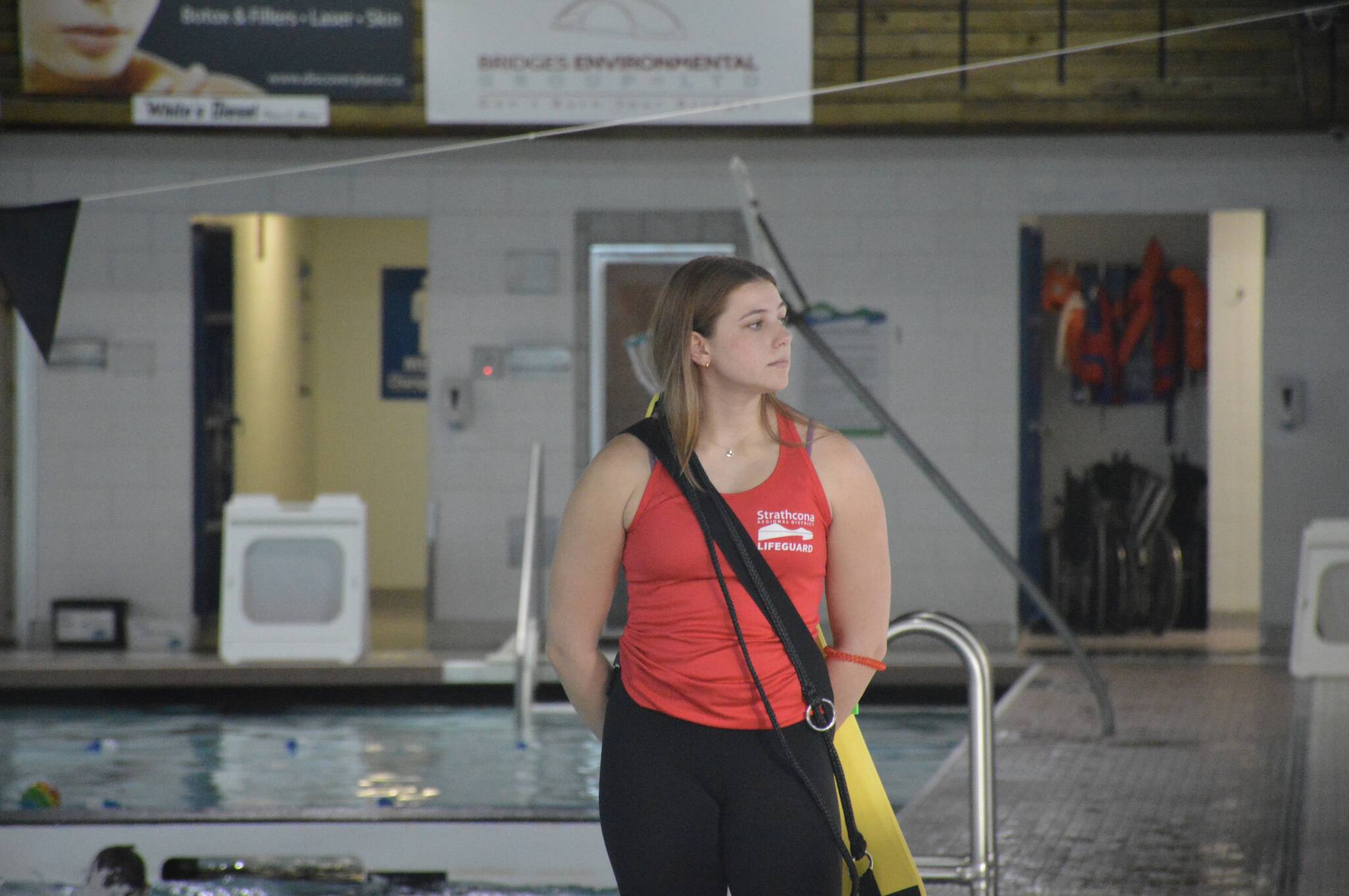 Strathcona Gardens lifeguard Cianna Dunn keeps watch during a Campbell River Killer Whales practice. Photo by Marc Kitteringham/Campbell River Mirror
