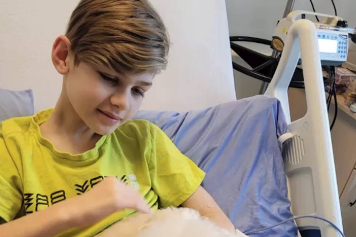 Ethan, 12, suffered damage to his leg after falling under a Kelowna transit bus on Feb. 28, 2023. (GoFundMe)