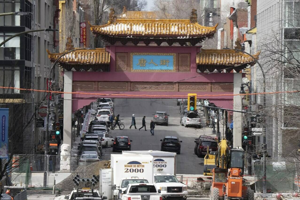 The Chinatown gate is seen on Thursday, March 9, 2023 in Montreal. China on Friday accused Canada of smearing its reputation over allegations China is secretly operating two overseas police stations in Quebec. THE CANADIAN PRESS/Ryan Remiorz