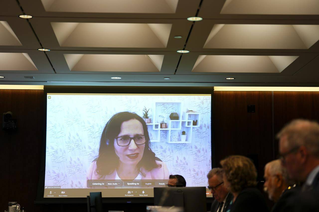 Google Canada’s Sabrina Geremia, Vice President and Country Manager, appears via videoconference as a witness at a Standing Committee on Canadian Heritage on Parliament Hill in Ottawa on Monday, March 6, 2023. Geremia is set to return to a parliamentary committee following the tech giant’s decision to run a five week test that is blocking news access to some of its users. THE CANADIAN PRESS/Sean Kilpatrick
