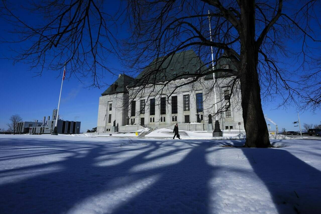 The Supreme Court of Canada is pictured in Ottawa on Friday, March 3, 2023. Canada’s highest court has overturned a British Columbia high court ruling and restored two voyeurism convictions against a former Metro Vancouver minor hockey coach. THE CANADIAN PRESS/Sean Kilpatrick