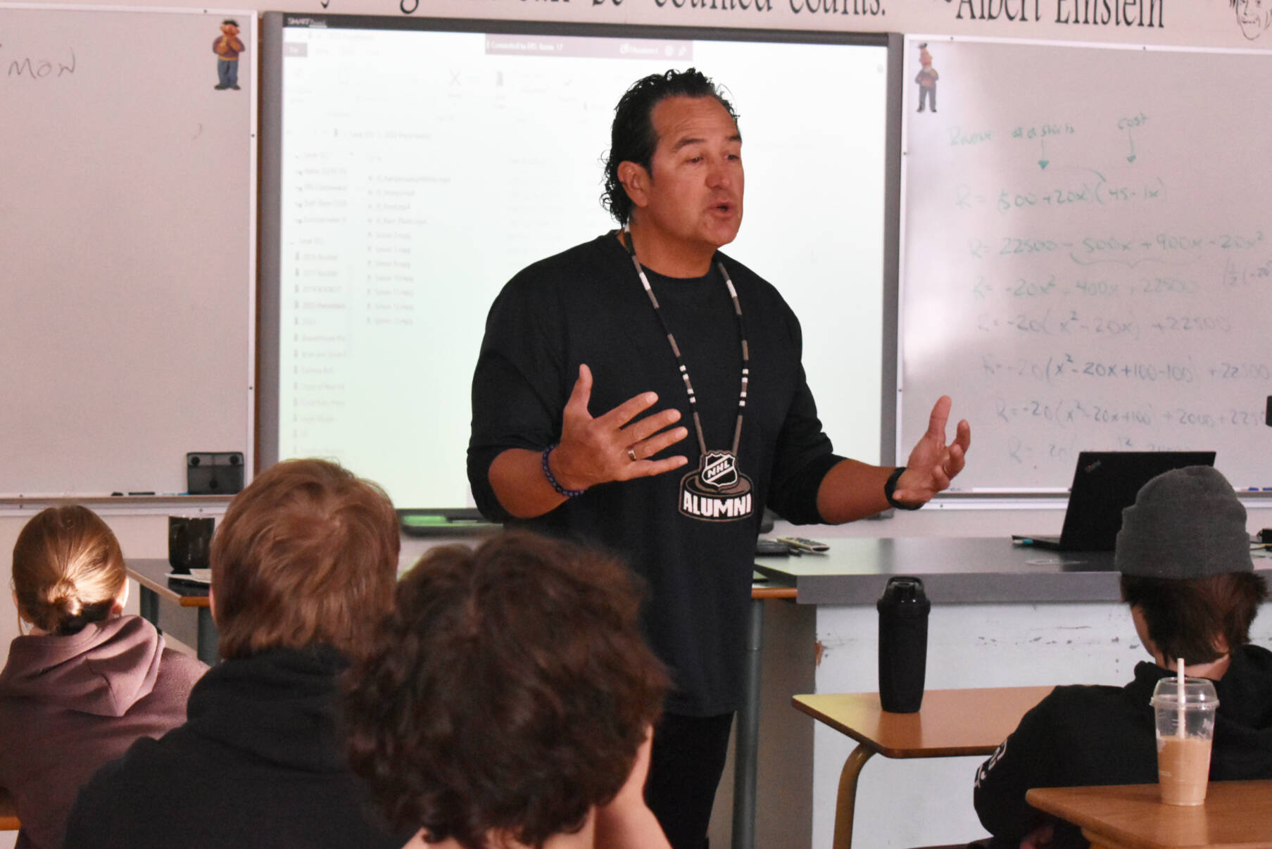 Jason Simon speaking to Eagle River Secondary students last Thursday, March 9. (Rebecca Willson/Eagle Valley News)