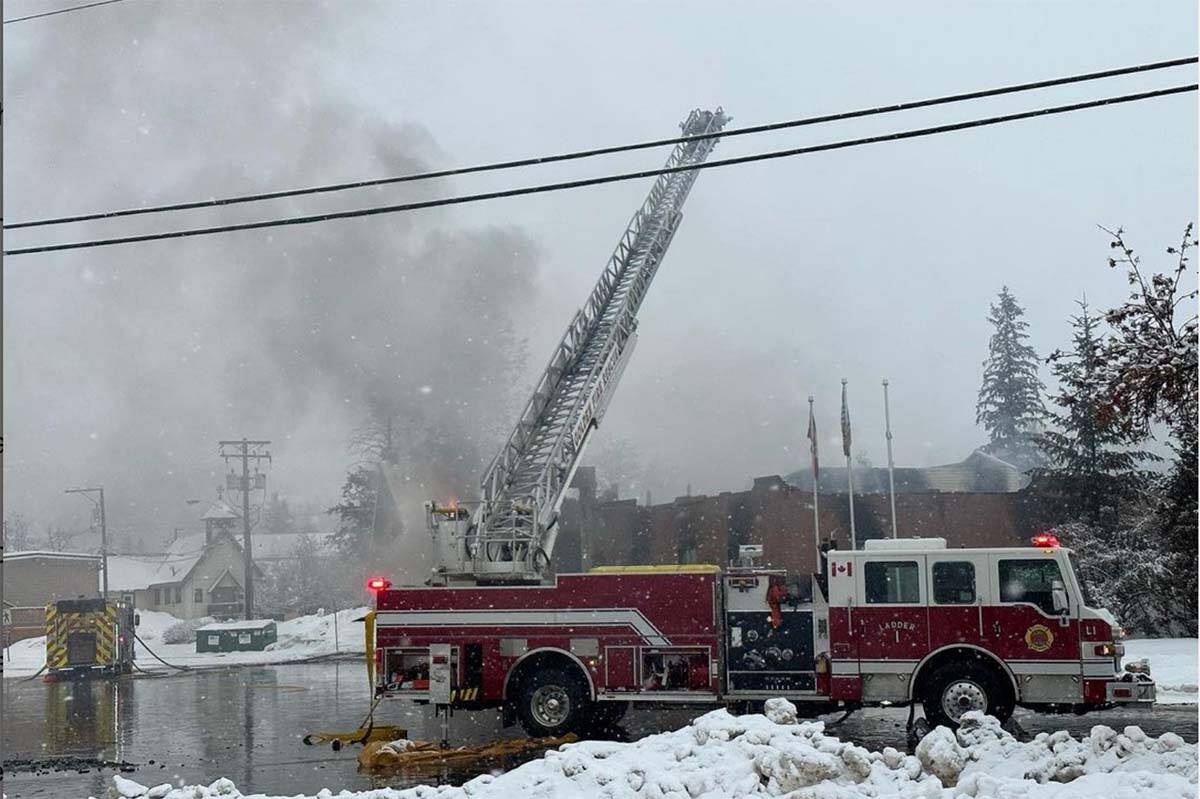 An early morning fire on March 13 destroyed the Golden courthouse and sent one firefighter to hospital with non-life-threatening injuries. (Town of Golden/Instagram)