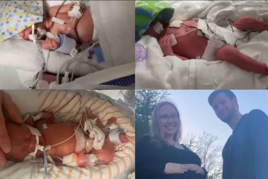 Vernon couple Nolan and Taylor had three baby girls on Sunday, Feb. 26, 2023, and a fundraiser has been launched after it was discovered the triplets have medical complications. (GoFundMe photo)