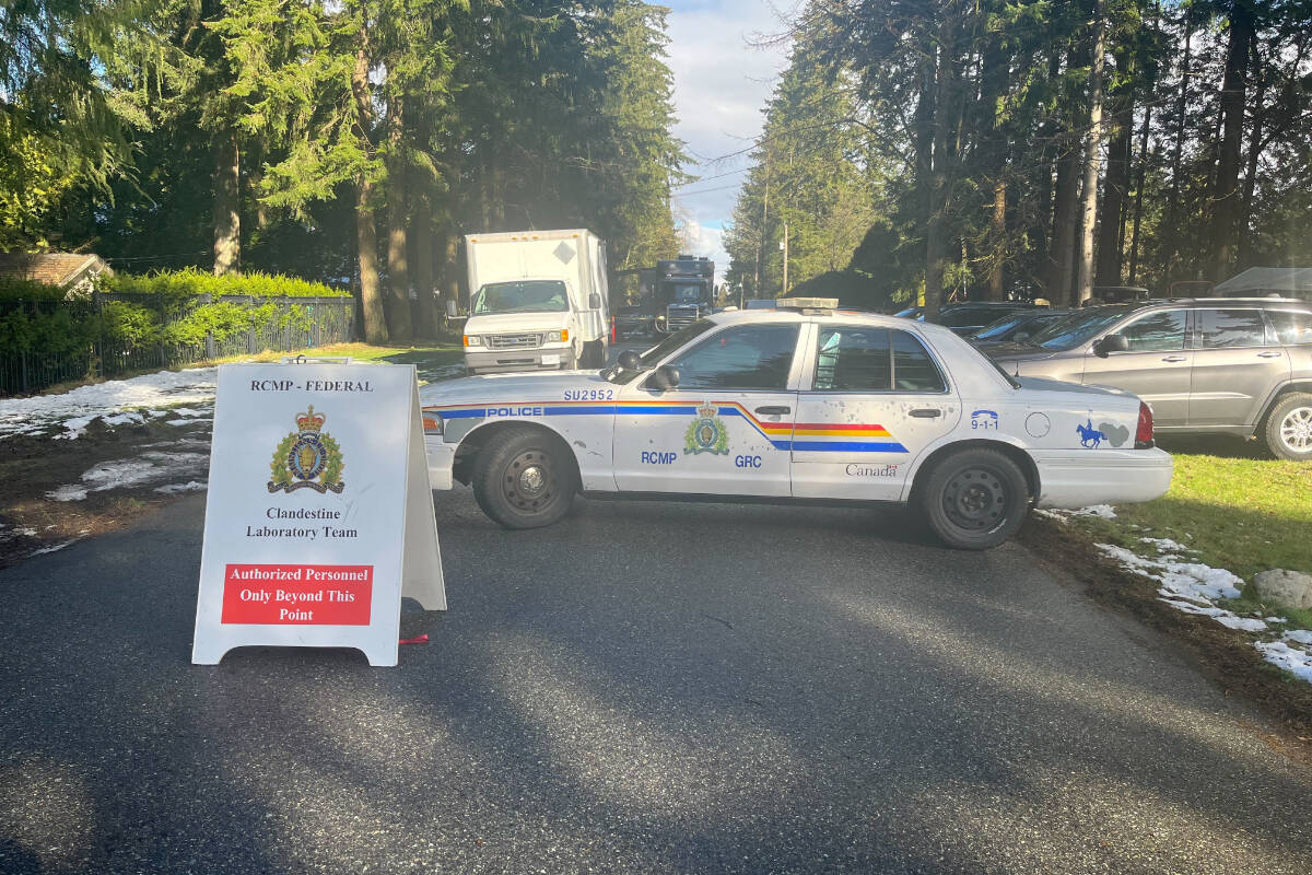 The Mounties Clandestine Laboratory Team was on the scene in South Surrey on March 2, 2023, as part of search-warrant executions that began the day before in five Lower Mainland municipalites. (Tricia Weel file photo)