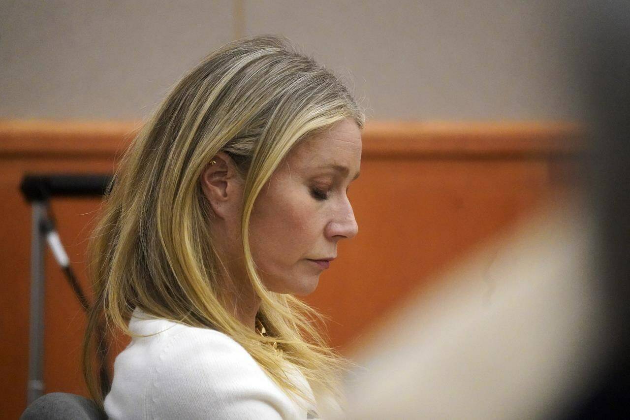 Gwyneth Paltrow sits in court, Wednesday, March 22, 2023, in Park City, Utah. Paltrow is accused of injuring another skier, leaving him with a concussion and four broken ribs. (AP Photo/Rick Bowmer, Pool)